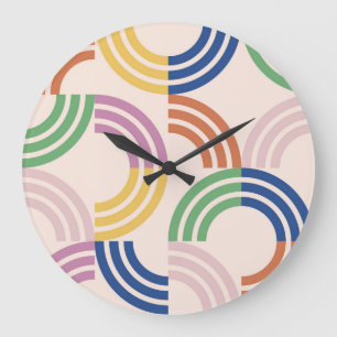 Retro Striped Curves Geometric Background Large Clock