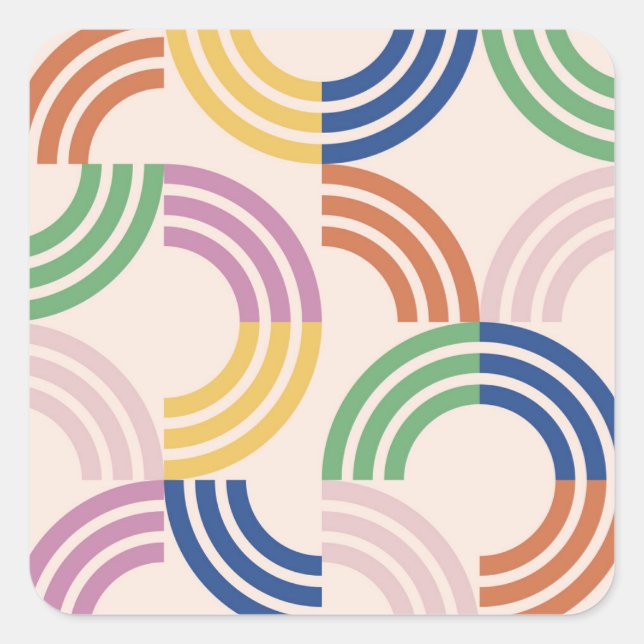 Retro Striped Curves Geometric Background Square Sticker (Front)