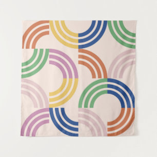 Retro Striped Curves Geometric Background Tapestry
