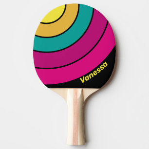 Retro Striped Dark 80s Circle Stripe with Name Ping Pong Paddle