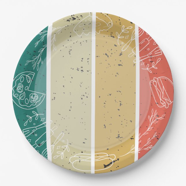 Retro Striped Fast Food Pattern  Paper Plate (Front)