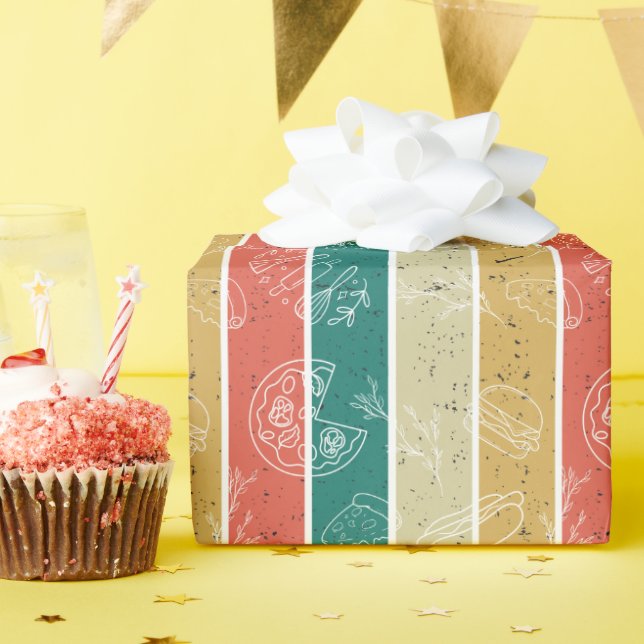 Retro Striped Fast Food Pattern  Wrapping Paper (Birthday Party)