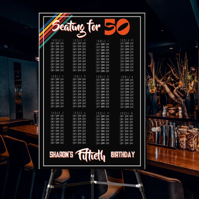 Retro Striped Fifty Birthday Seating Sign (Creator Uploaded)