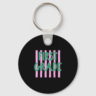 Retro striped first grade back to school 1st grade key ring