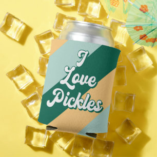 Retro Striped Funny I Love Pickles Beer Can Cooler