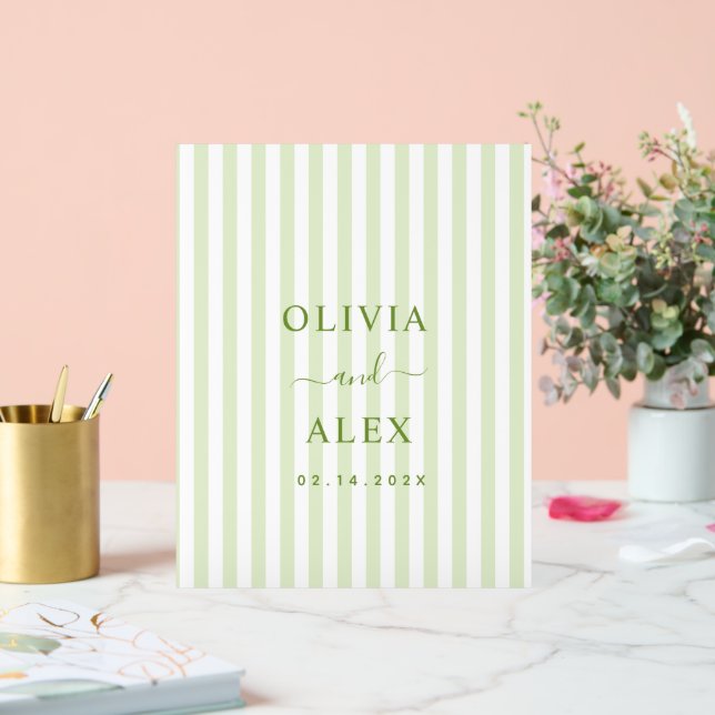 Retro Striped Green Personalised Wedding  Acrylic Sign (Wedding)