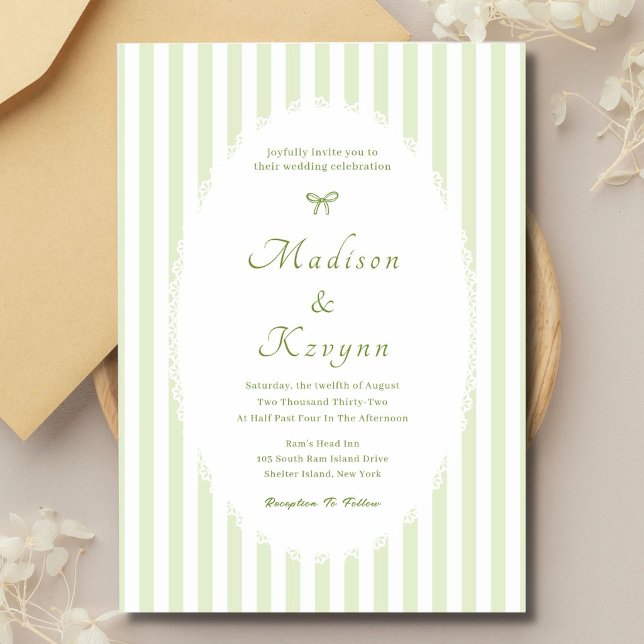 Retro Striped Green Personalised Wedding Invitation (Creator Uploaded)