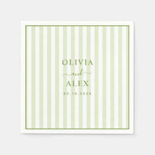 Retro Striped Green Personalised Wedding Napkin
