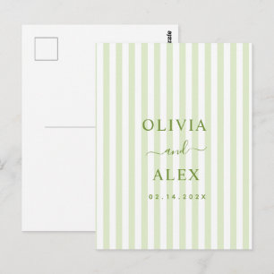 Retro Striped Green Personalised Wedding Postcard