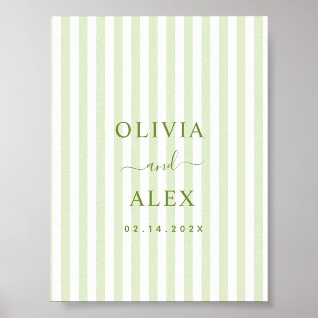 Retro Striped Green Personalised Wedding  Poster (Front)