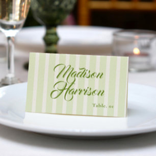 Retro Striped Green Wedding Name Place Card DIY