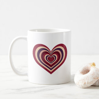 Retro Striped Heart Mug - Red on White