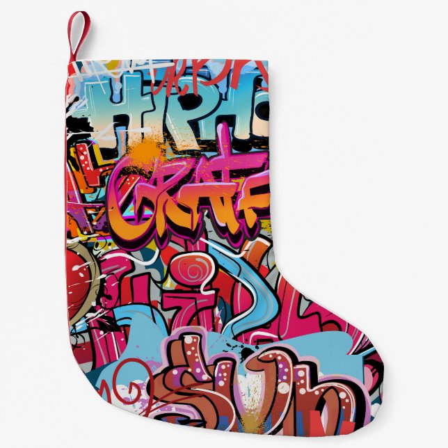 Retro Striped Interior Design. Small Christmas Stocking (Front)