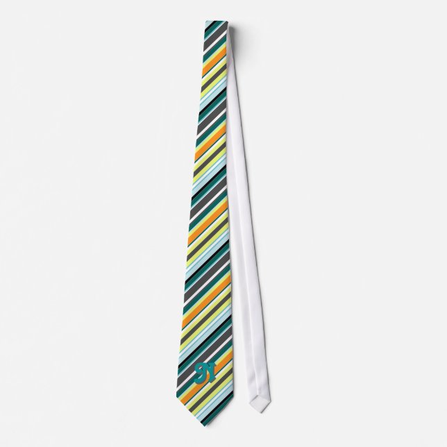 retro striped monogram tie (Front)