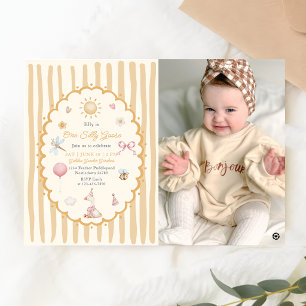 Retro Striped One Silly Goose Birthday Photo Invitation