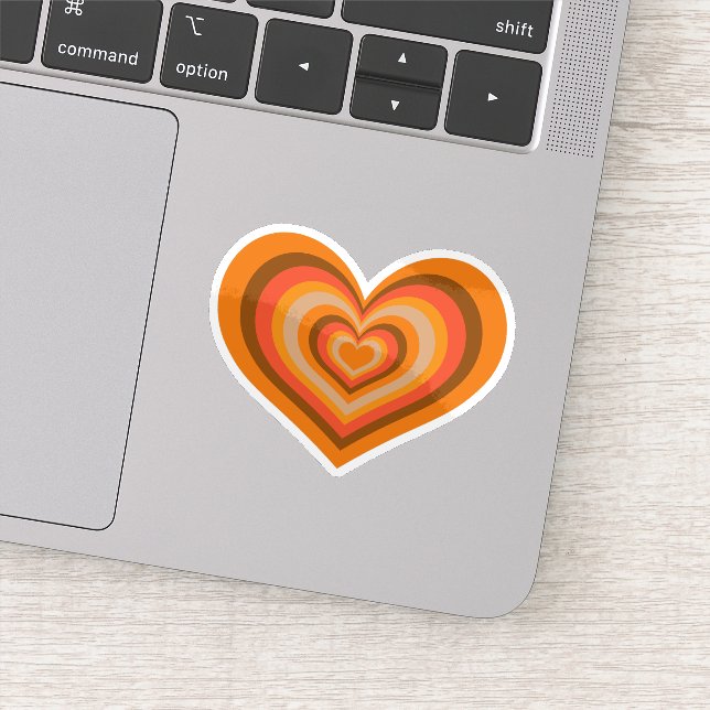 Retro Striped Orange Heart Sticker (Detail)