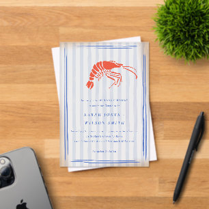 Retro Striped Red Blue Lobster Coastal Wedding Acrylic Invitations