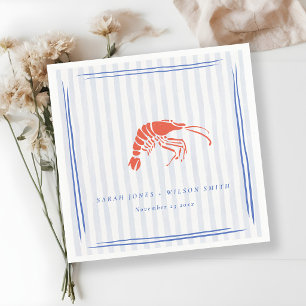 Retro Striped Red Blue Lobster Coastal Wedding Napkin