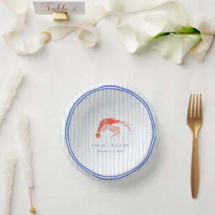 Retro Striped Red Blue Lobster Coastal Wedding Paper Plate