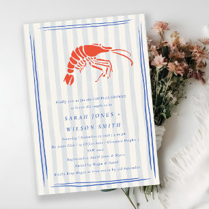Retro Striped Red Blue Lobster Couples Shower Invitation