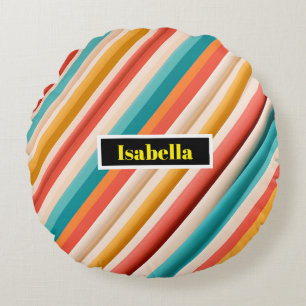 Retro Striped Round Pillow Colourful Geometric