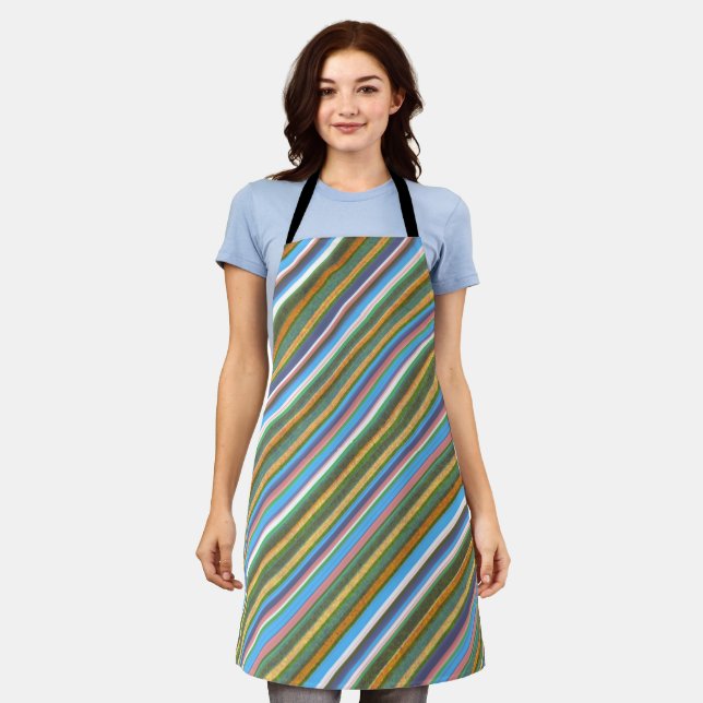 Retro Striped Seamless Pattern Apron (Worn)
