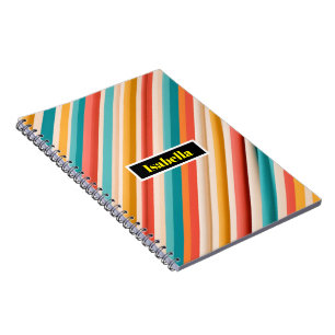 Retro Striped Spiral Notebook Colourful Geometri