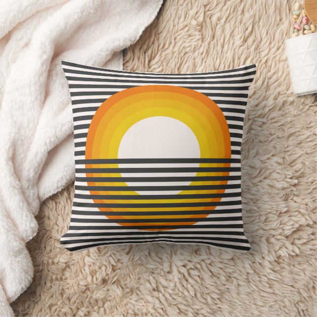 Retro Striped Sunset Minimalist Cushion (Blanket)