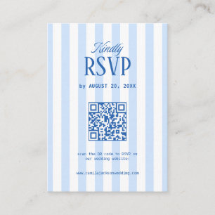 Retro Striped White & Blue Wedding RSVP Qr Code Enclosure Card