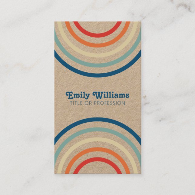 Retro Stripes 70s 80s Kraft Business Card (Front)