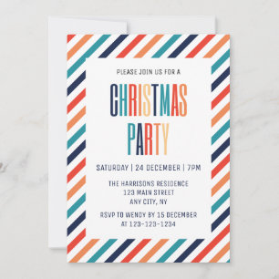 Retro Stripes Abstract Colourful Lines Christmas  Invitation