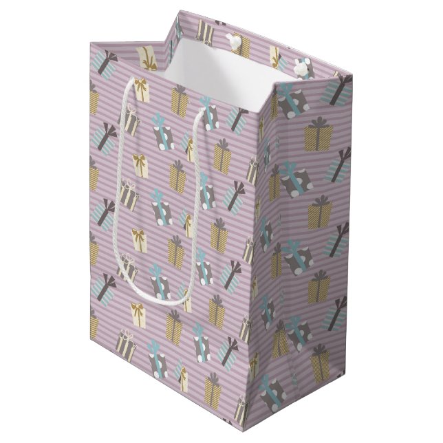 Retro Stripes and Gift Christmas Pattern Medium Gift Bag (Front Angled)