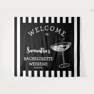 Retro Stripes Bachelorette Party Backdrop Cocktail Tapestry