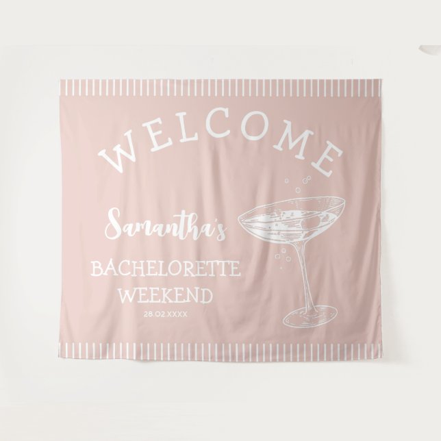 Retro Stripes Bachelorette Party Backdrop Cocktail Tapestry (Front (Horizontal))