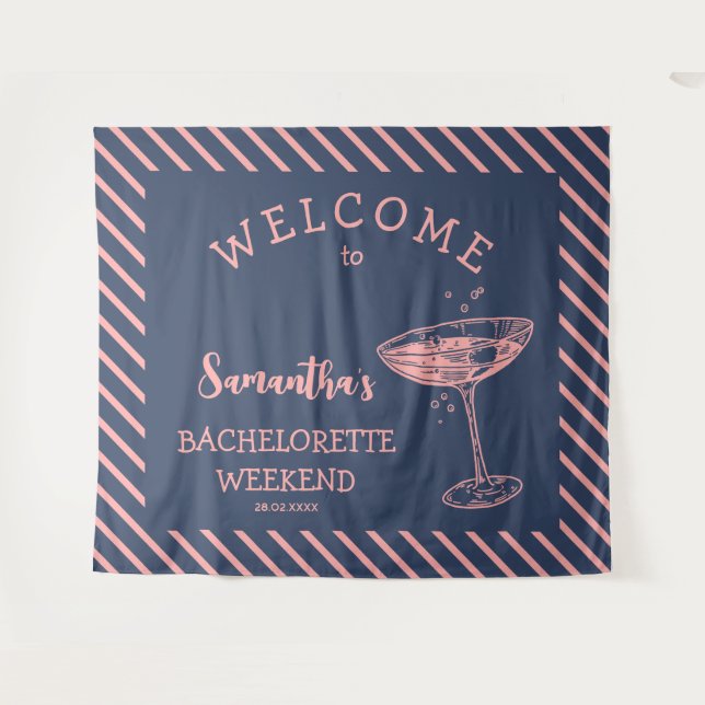 Retro Stripes Bachelorette Party Backdrop Cocktail Tapestry (Front (Horizontal))