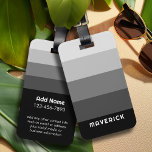 Retro Stripes Black Grey - Simple Sans Serif Name Luggage Tag<br><div class="desc">Rugby Stripes - A preppy pattern with bold stripes and a name. If your art still needs to be adjusted,  click on the Customise This button. This will take you to a design area where you can move things around and even change colours!</div>