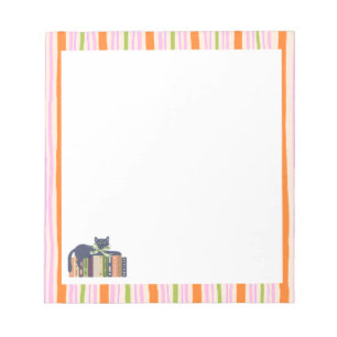 Retro Stripes Book Lover & Cat Notepad