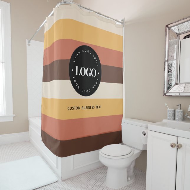 Retro Stripes Business Company Custom Logo 60s 70s Shower Curtain (In Situ)