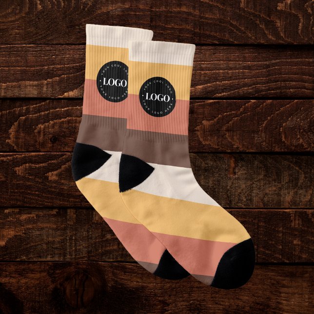 Retro Stripes Business Company Custom Logo 60s 70s Socks (Creator Uploaded)