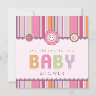 Retro Stripes Buttons Pink Baby Shower invitation
