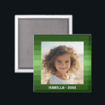Retro Stripes - Christmas Green - Simple Photo Magnet<br><div class="desc">Shades of green stripe pattern with a simple text area for a name and date. Add your favourite selfie or family snapshot. Use a photo to create this unique and personal photo gift. The background includes a retro stripe pattern with a clean, modern update. If you need to adjust the...</div>