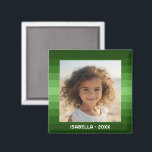 Retro Stripes - Christmas Green - Simple Photo Magnet<br><div class="desc">Shades of green stripe pattern with a simple text area for a name and date. Add your favourite selfie or family snapshot. Use a photo to create this unique and personal photo gift. The background includes a retro stripe pattern with a clean, modern update. If you need to adjust the...</div>