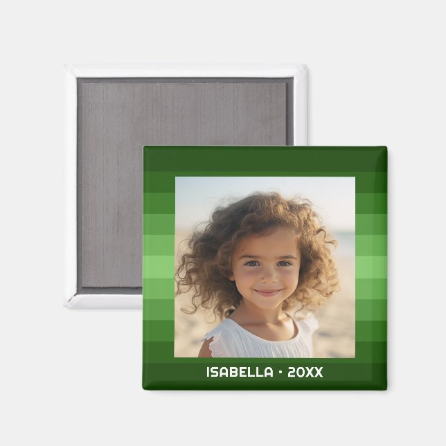 Retro Stripes - Christmas Green - Simple Photo Magnet (Front/Back)