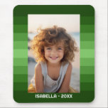 Retro Stripes - Christmas Green - Simple Photo Mouse Mat<br><div class="desc">Shades of green stripe pattern with a simple text area for a name and date. Add your favourite selfie or family snapshot. Use a photo to create this unique and personal photo gift. The background includes a retro stripe pattern with a clean, modern update. If you need to adjust the...</div>
