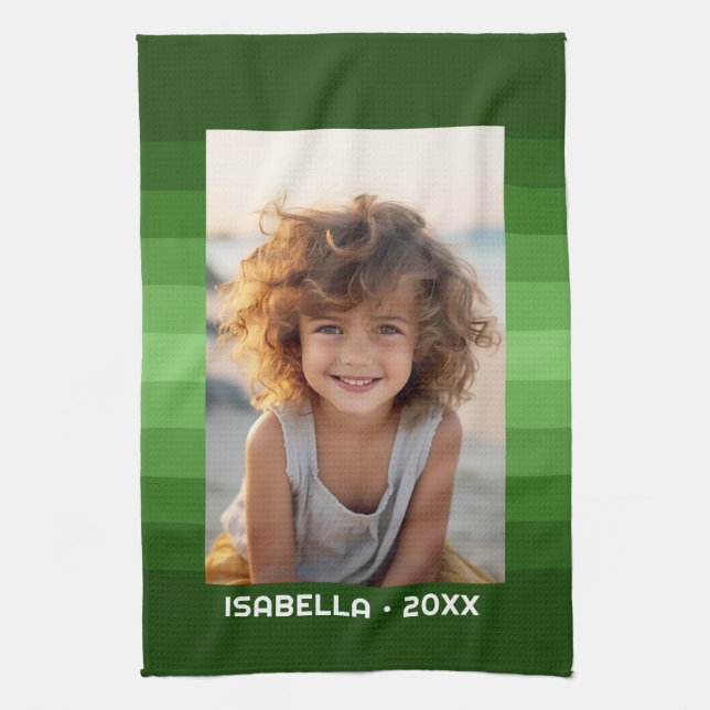 Retro Stripes - Christmas Green - Simple Photo Tea Towel (Vertical)