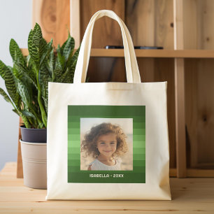 Retro Stripes - Christmas Green - Simple Photo Tote Bag