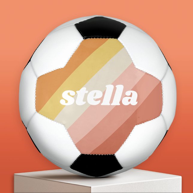 Retro Stripes - chunky name - coral pink warm hues Football (Custom Soccer Ball)