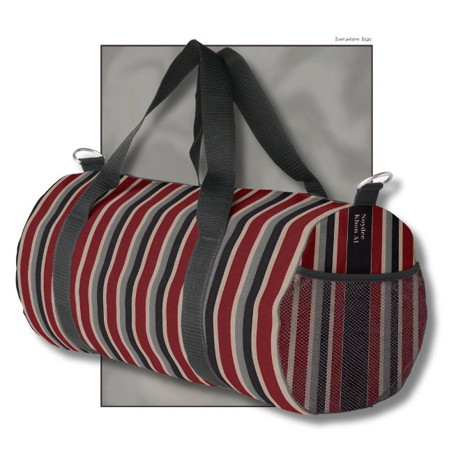 Retro Stripes Classic Dark Red Blue Beige Duffle Bag (Creator Uploaded)