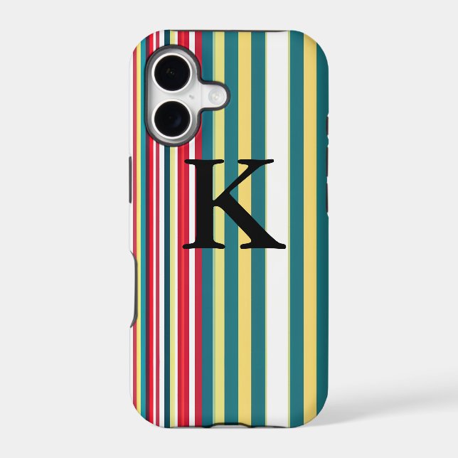 Retro stripes colourful add monogram initial lette (Back)