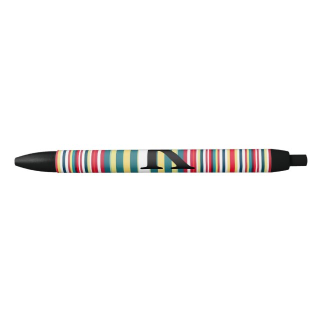 Retro stripes colourful add monogram initial lette black ink pen (Front)